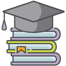 Colorful icon of books with a graduation cap on top